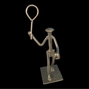 Vintage 1991 Figural Tennis Player Metal Bolt Art Sculpture by Orville Mengedoht
